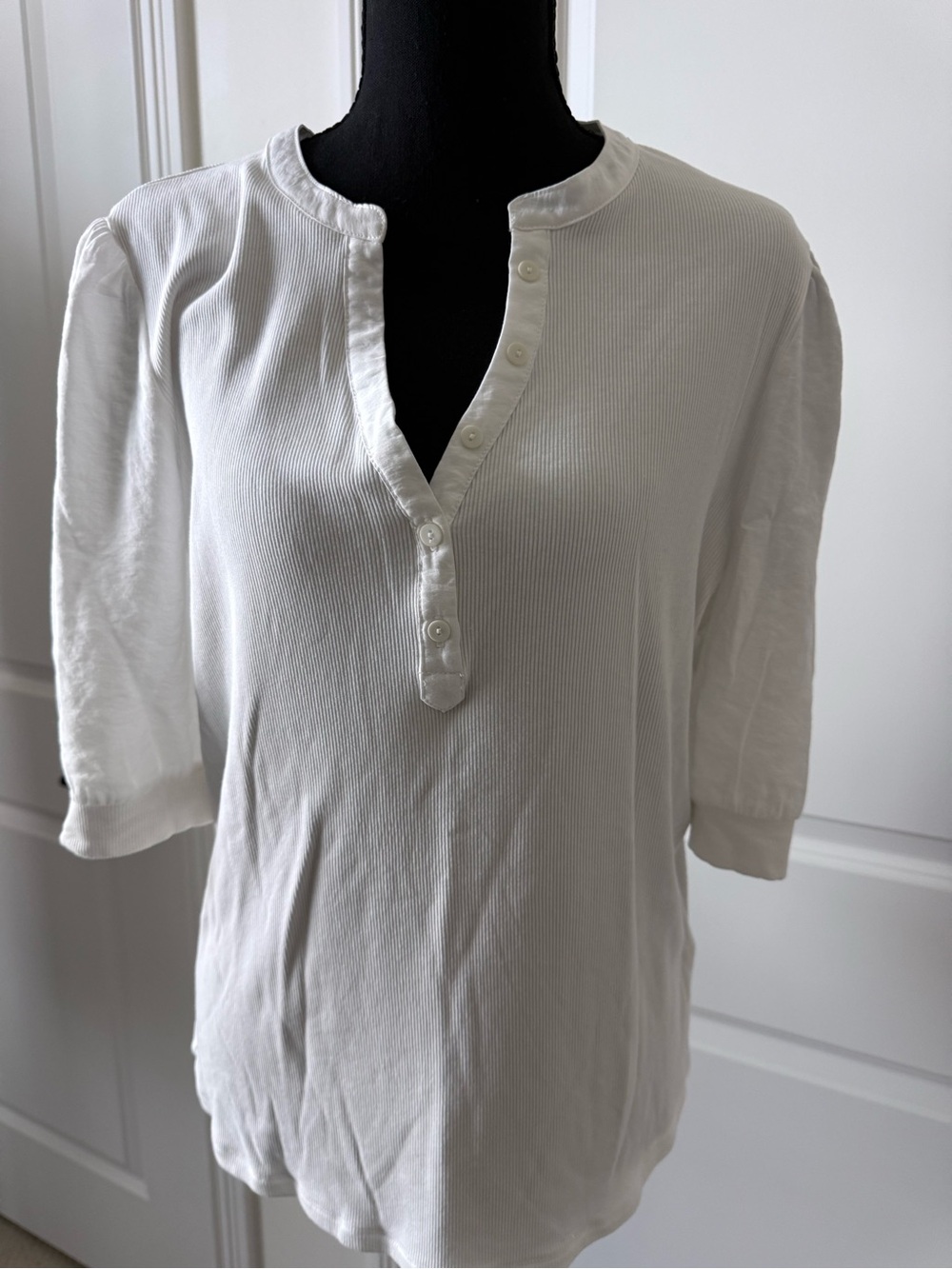 Another Love White Ribbed Henley Button-Front Top